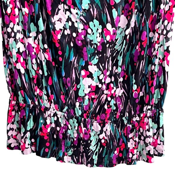 NEW Daisy Fuentes Top Large Floral Print Sleeveless Drop Waist Peplum Stretch - Picture 3 of 9